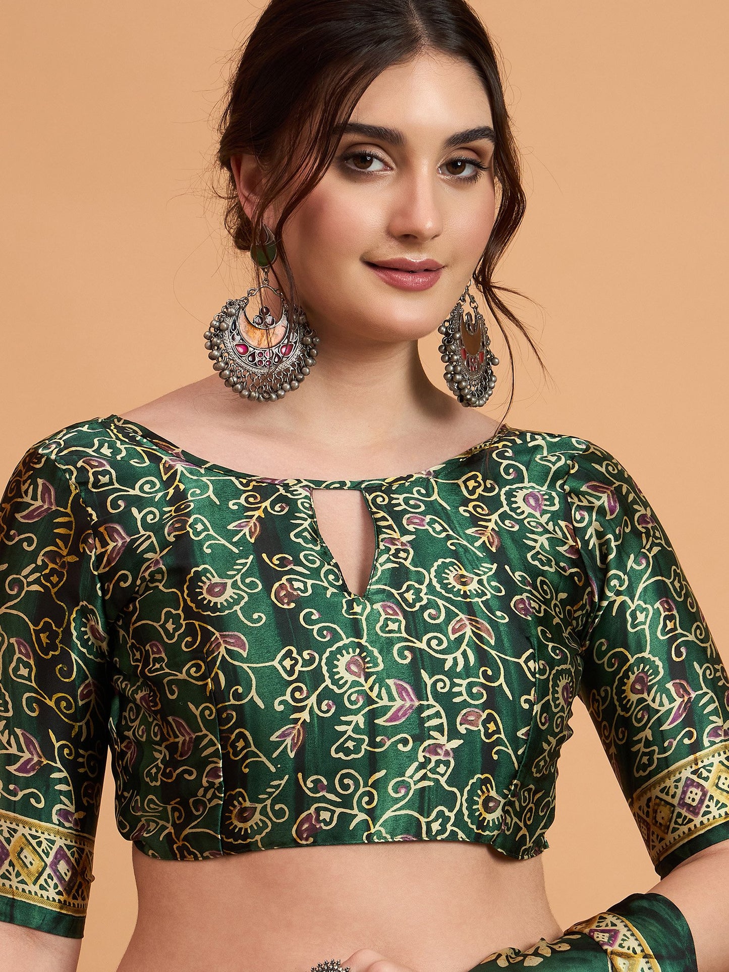 Green Block Print Pure Crepe Printed Saree