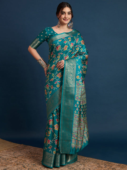 Blue Light Sungudi Silk Blend Printed Saree