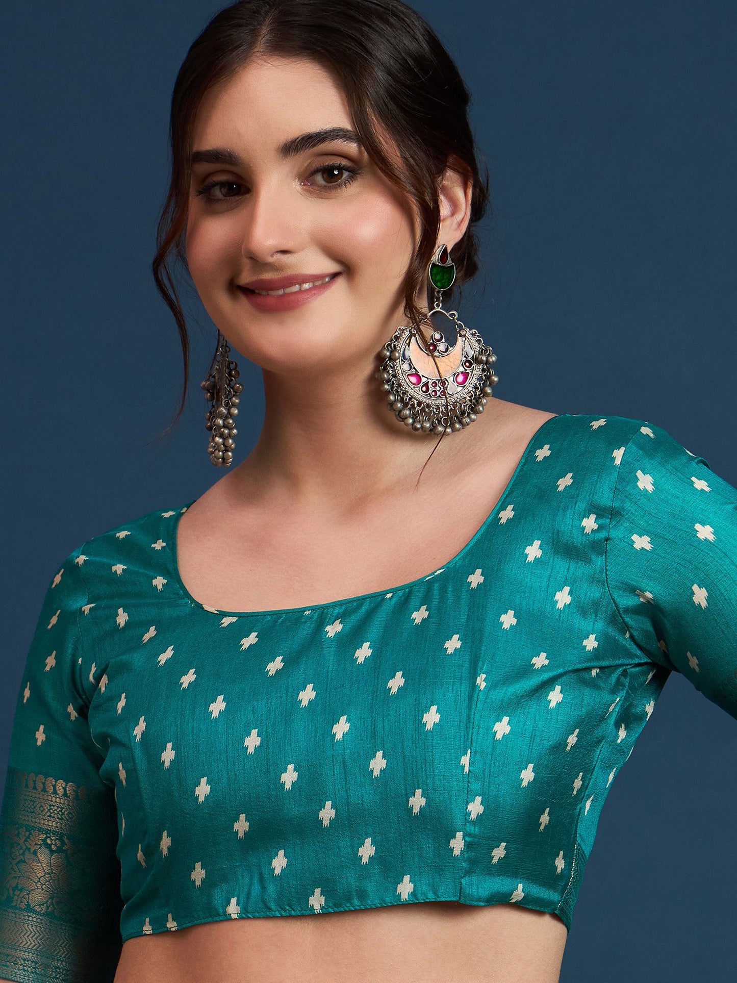 Blue Sungudi Silk Blend Printed Saree