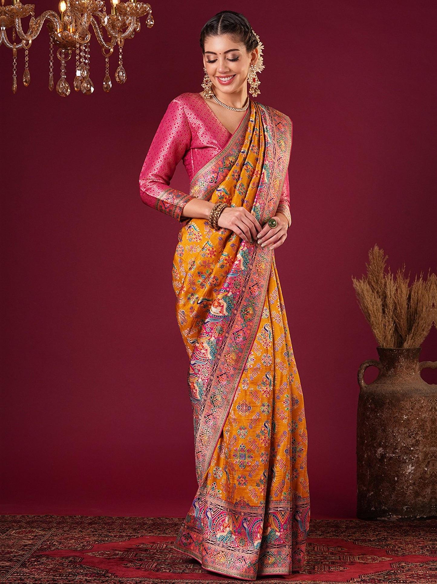 Mustard Banarasi Viscose Silk Woven Saree