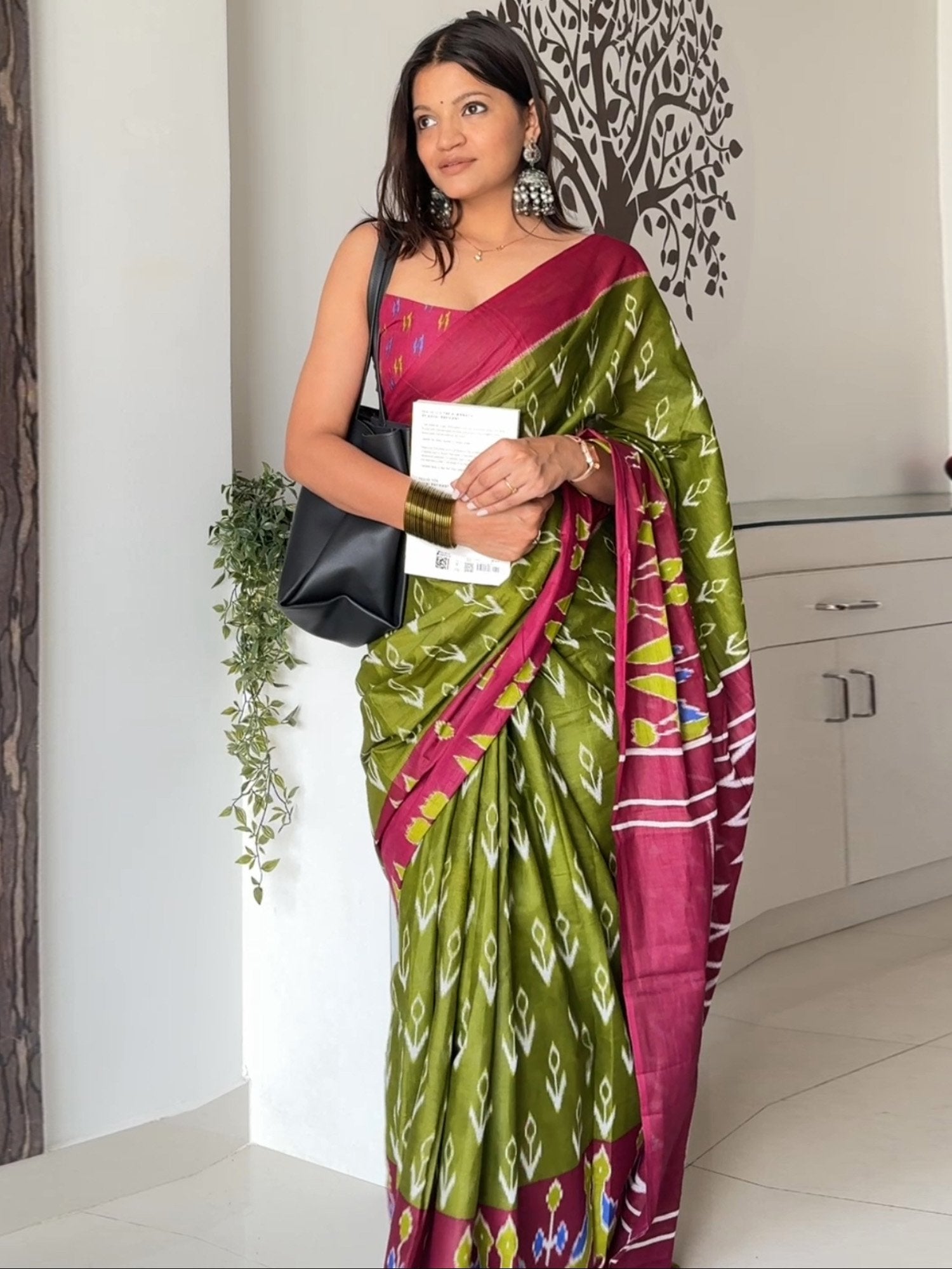 Green Light Ikat Cotton Printed Saree