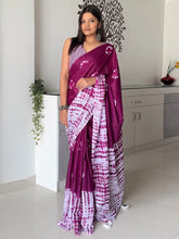 Magenta Block Print Cotton Printed Saree - The Dori Store