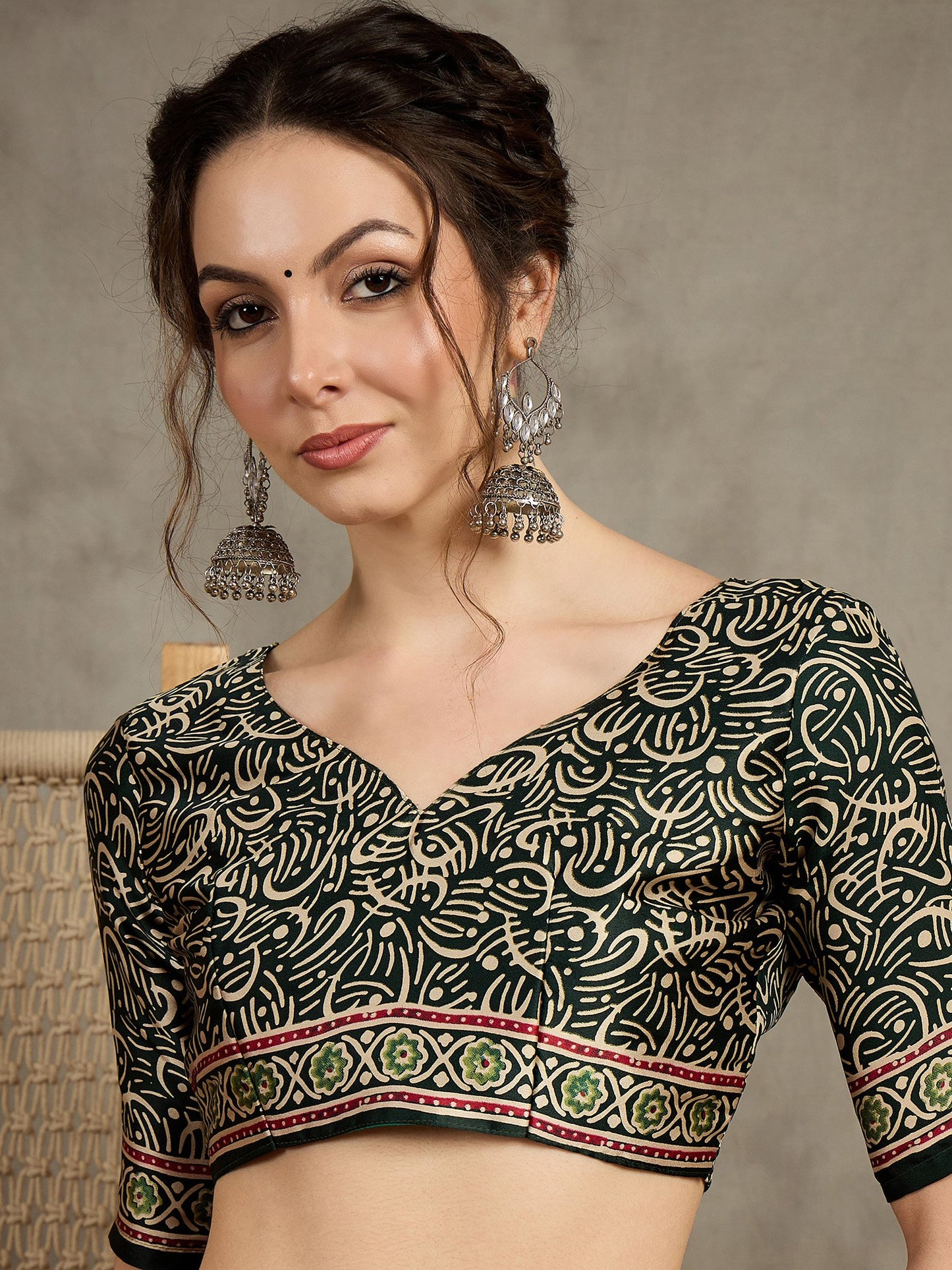Green Block Print Pure Crepe Printed Saree