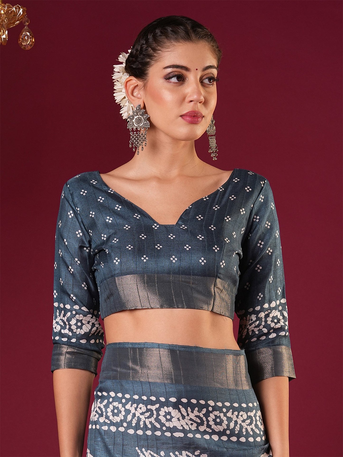 Blue Sungudi Silk Blend Printed Saree