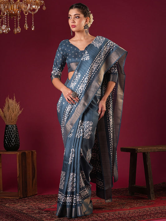 Blue Blue Sungudi Silk Blend Printed Saree