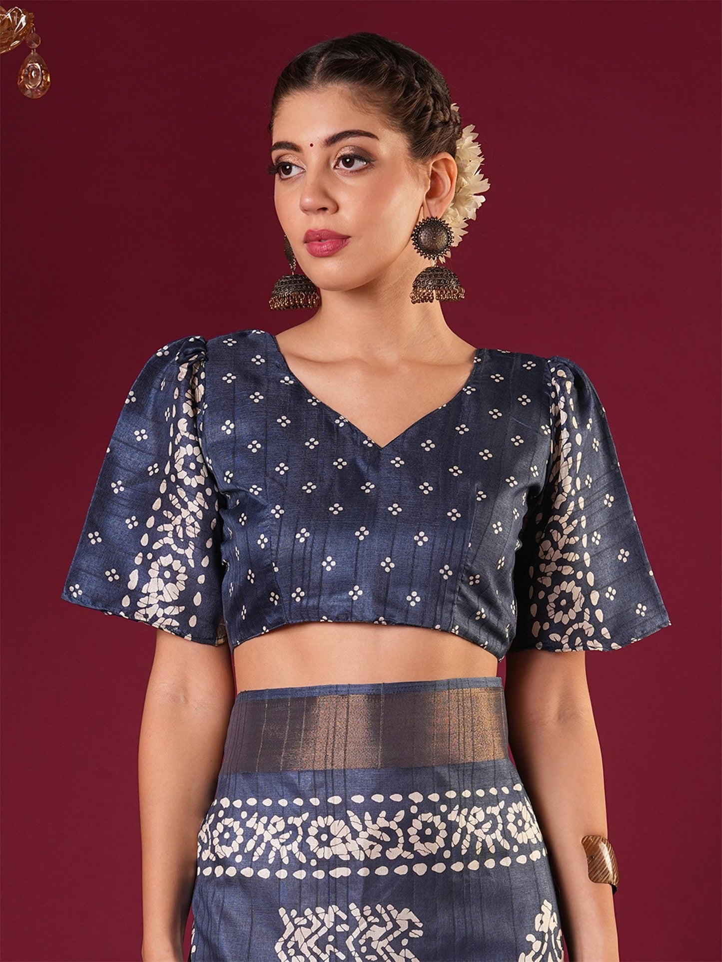 Teal Sungudi Silk Blend Printed Saree