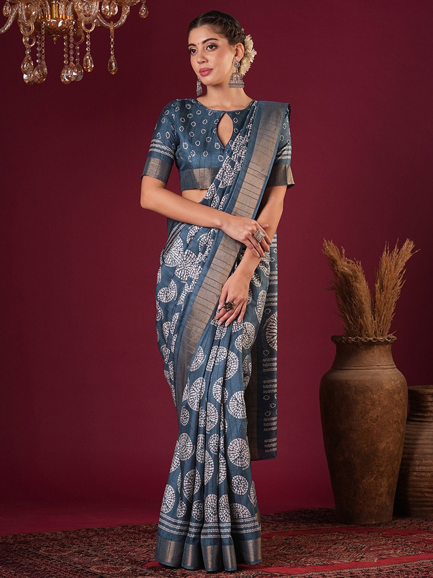 Blue Blue Sungudi Silk Blend Printed Saree