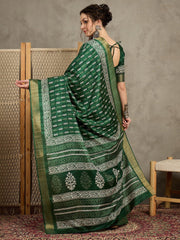 Green Sungudi Silk Blend Printed Saree - The Dori Store
