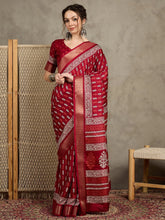 Red Sungudi Silk Blend Printed Saree - The Dori Store