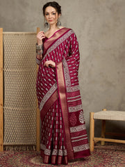 Magenta Sungudi Silk Blend Printed Saree - The Dori Store