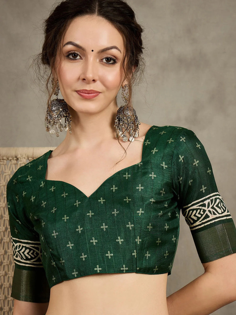 Green Sungudi Silk Blend Printed Saree - The Dori Store