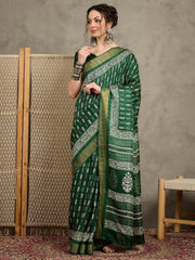 Green Sungudi Silk Blend Printed Saree - The Dori Store