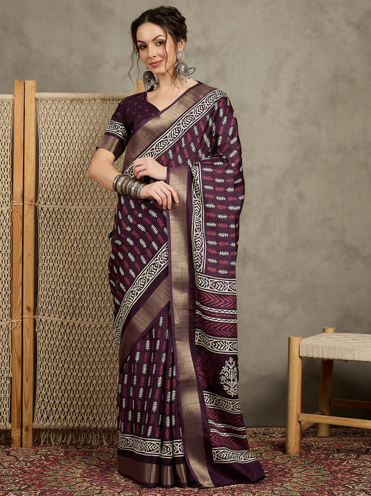 Purple Purple Sungudi Silk Blend Printed Saree