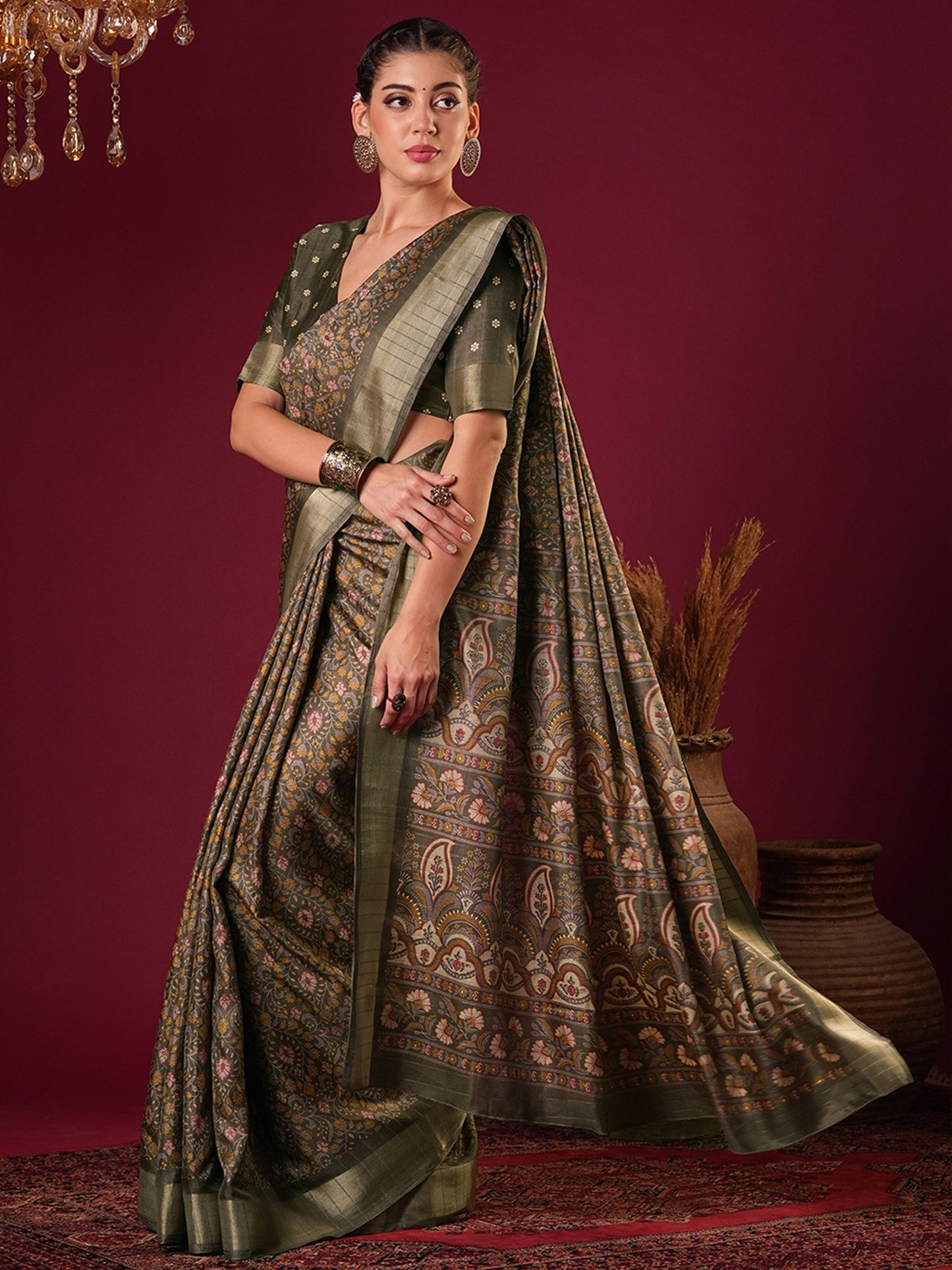 Light Sungudi Silk Blend Printed Saree