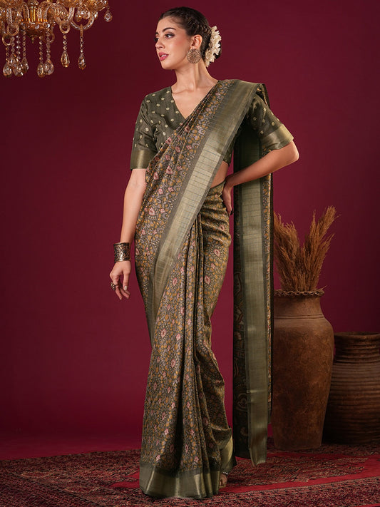 Brown Light Sungudi Silk Blend Printed Saree