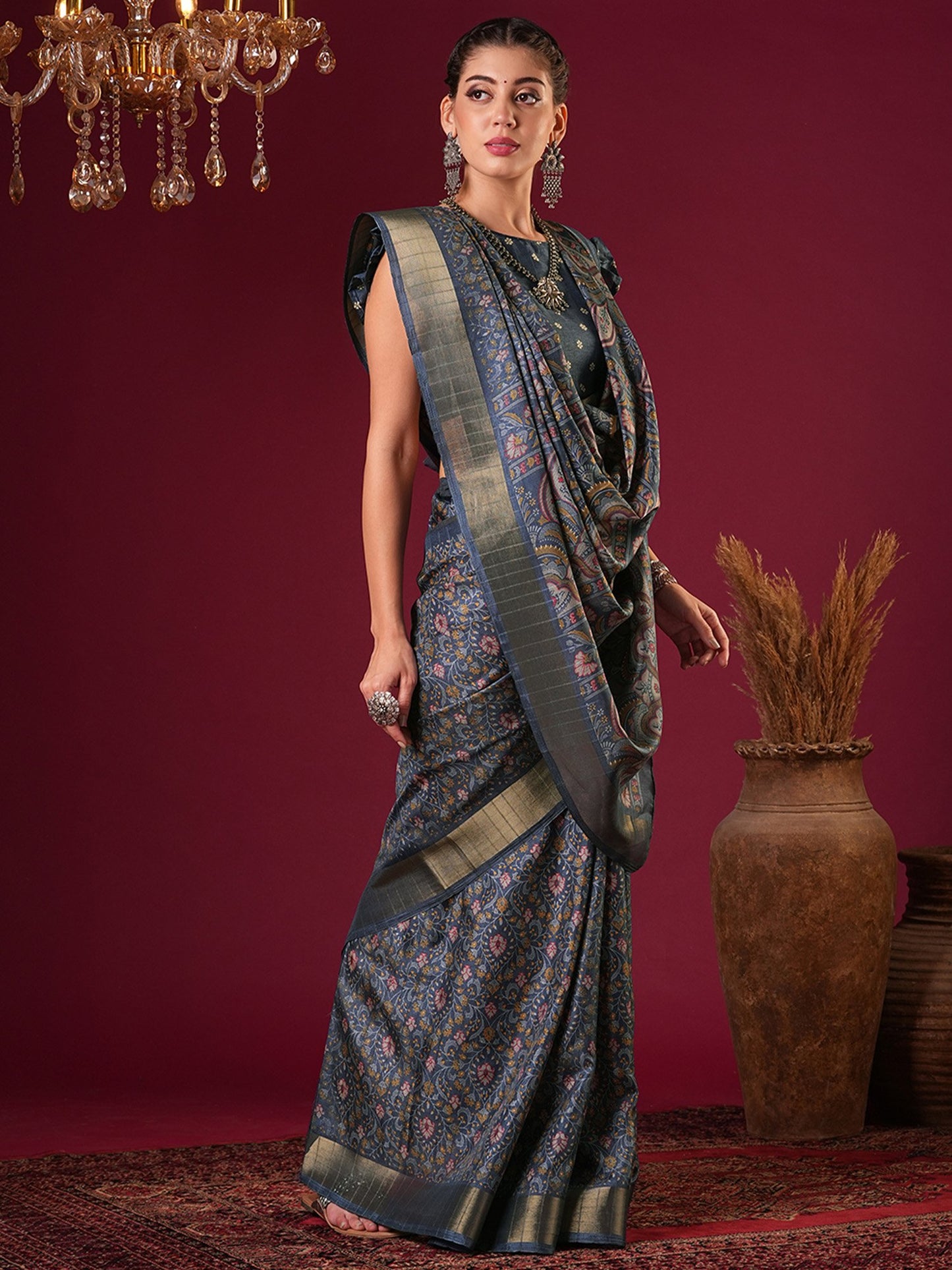Blue Sungudi Silk Blend Printed Saree