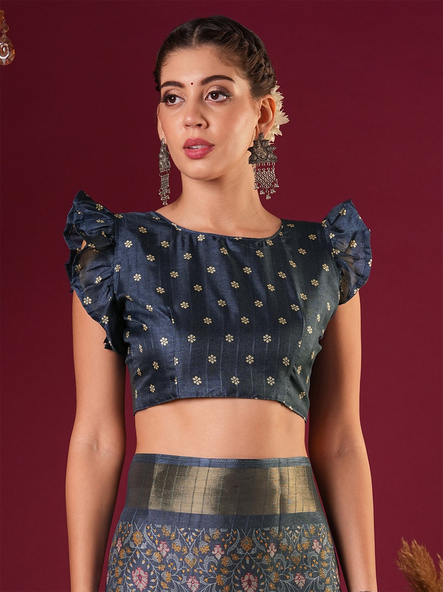 Blue Sungudi Silk Blend Printed Saree