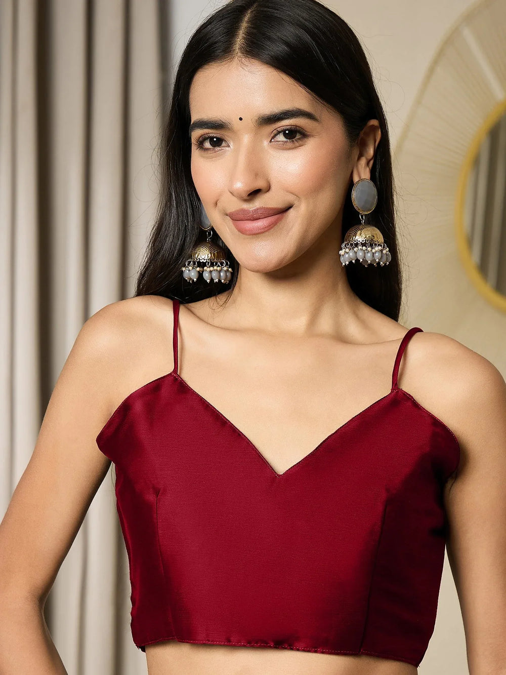 Maroon Party Wear Satin Embellished Ready To Wear Saree - The Dori Store