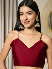 Maroon Party Wear Satin Embellished Ready To Wear Saree - The Dori Store