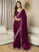 Magenta Party Wear Satin Embellished Ready To Wear Saree - The Dori Store