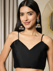 Black Party Wear Satin Embellished Ready To Wear Saree - The Dori Store