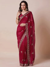 Pink Party Wear Satin Silk Embellished Saree - The Dori Store