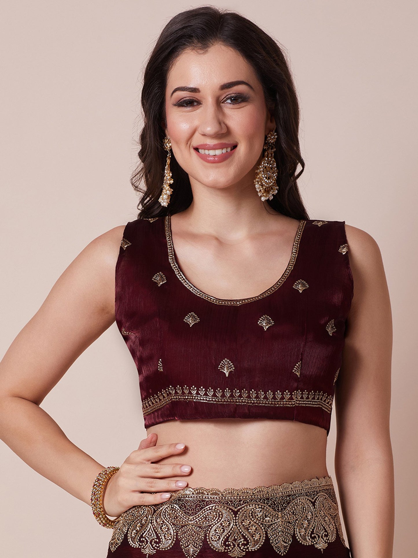 Maroon Party Wear Organza Embroidered Saree