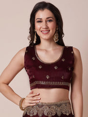 Maroon Party Wear Organza Embroidered Saree - The Dori Store