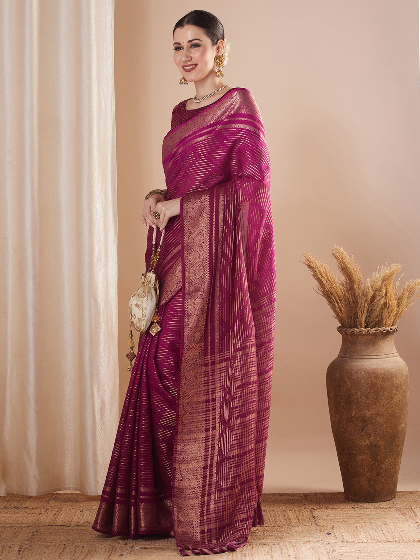 Magenta Banarasi Pure Georgette Woven Saree