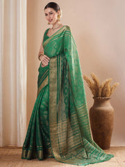 Green Banarasi Pure Georgette Woven Saree - The Dori Store