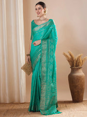 Turquoise Banarasi Pure Georgette Woven Saree - The Dori Store