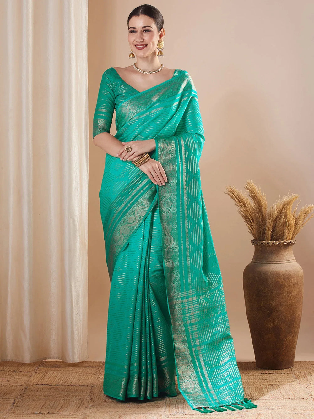 Turquoise Banarasi Pure Georgette Woven Saree - The Dori Store