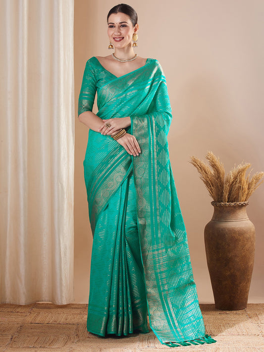 Blue Turquoise Banarasi Pure Georgette Woven Saree