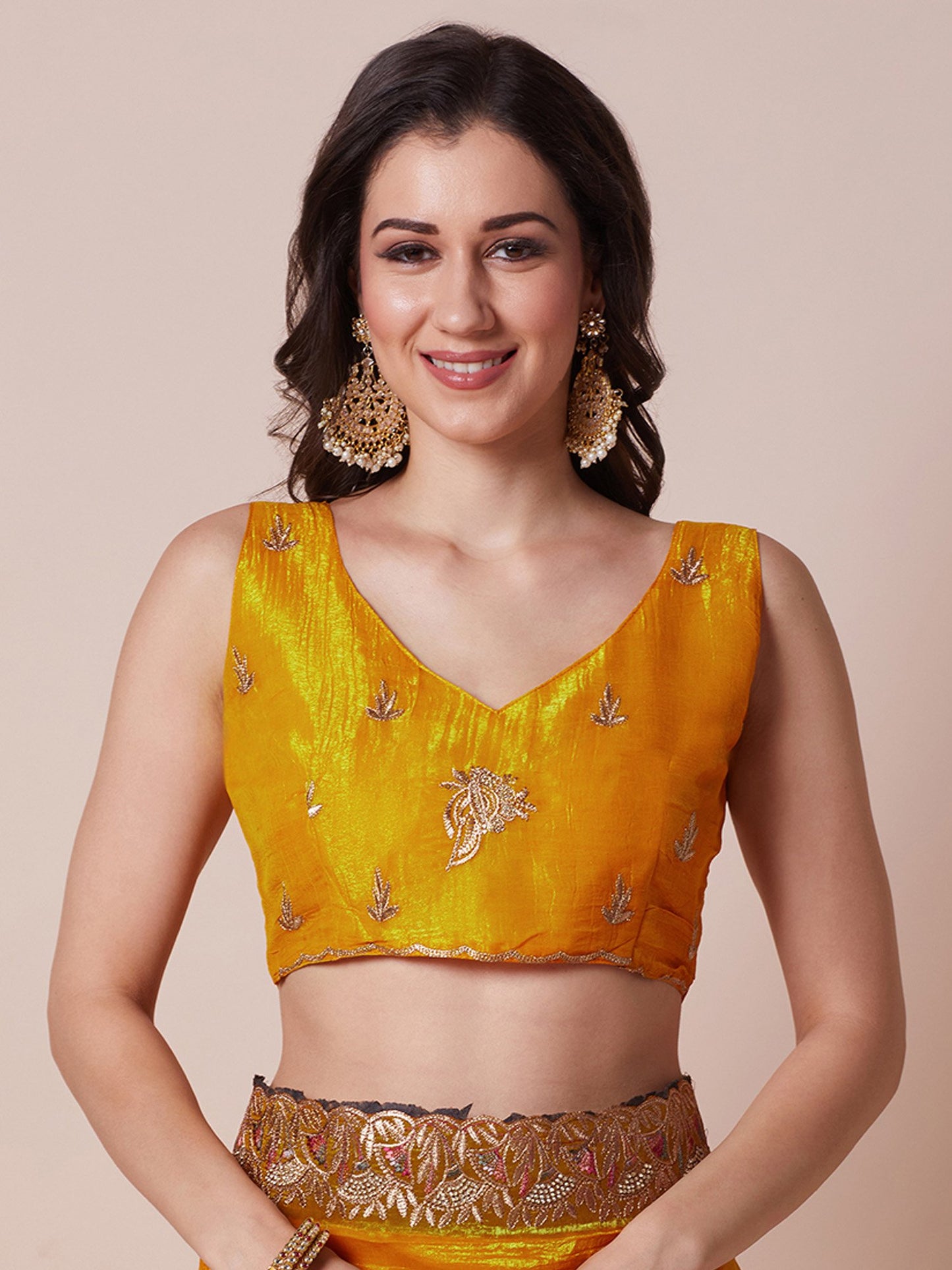 Mustard Party Wear Satin Silk Embellished Saree