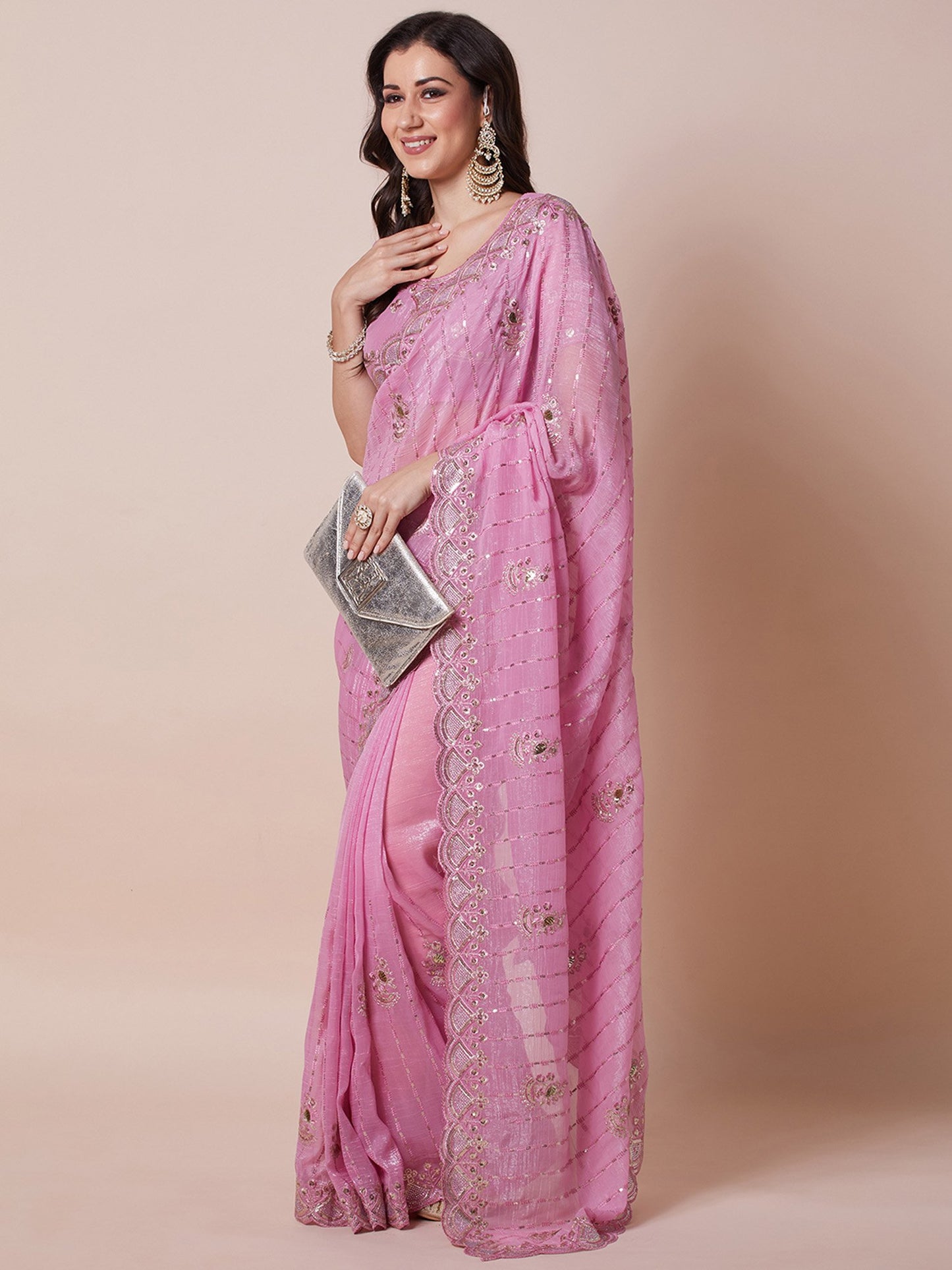 Pink Party Wear Pure Georgette Embellished Saree