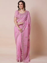 Pink Party Wear Pure Georgette Embellished Saree - The Dori Store