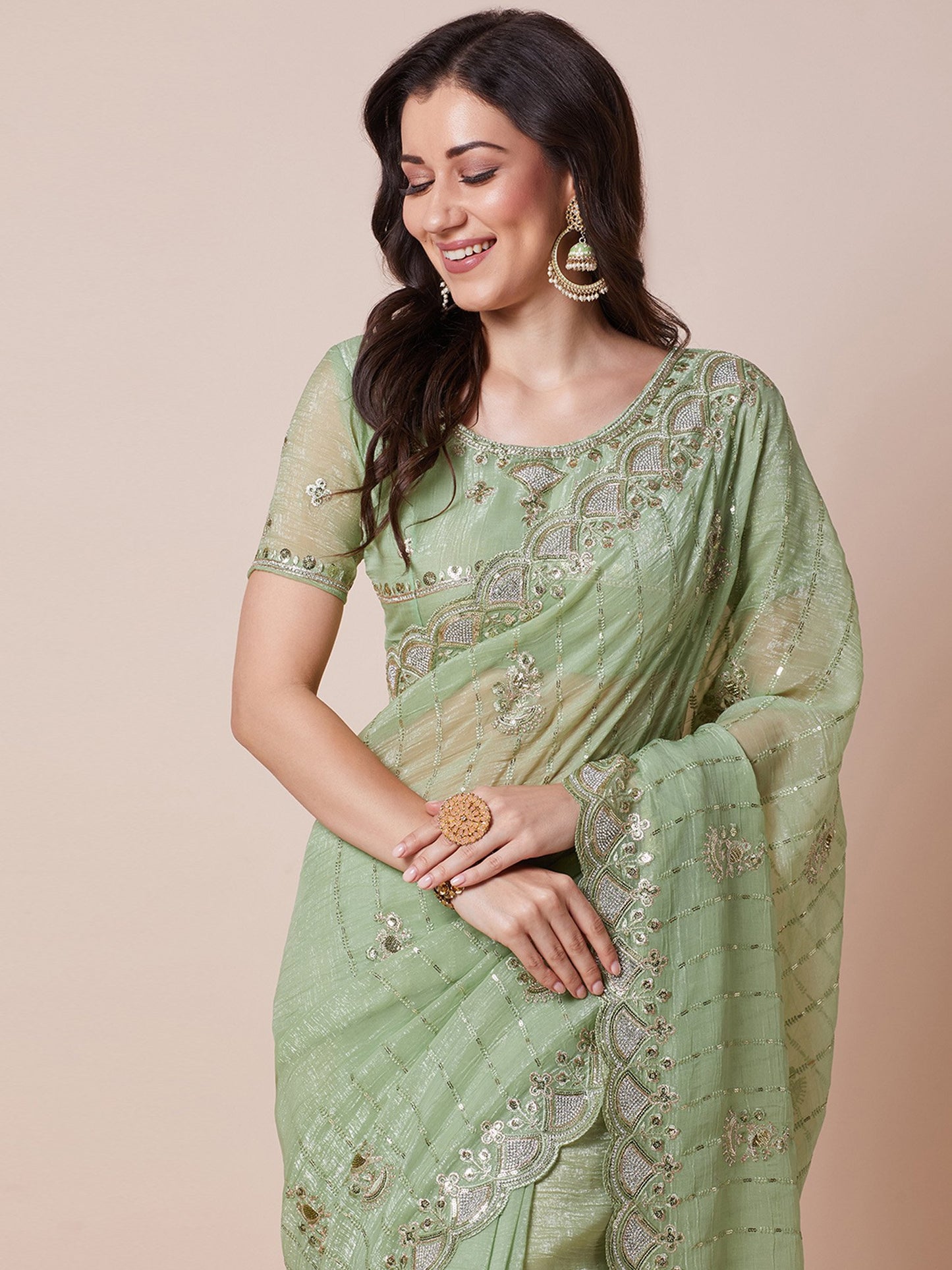 Light Party Wear Pure Georgette Embellished Saree