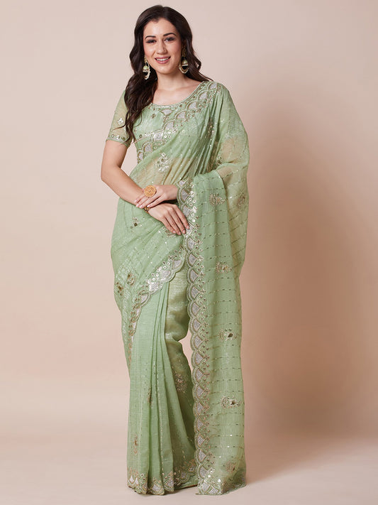 Green Light Party Wear Pure Georgette Embellished Saree