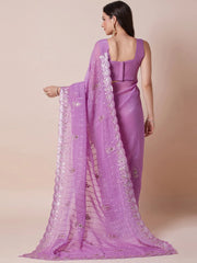 Lavendar Party Wear Pure Georgette Embellished Saree - The Dori Store