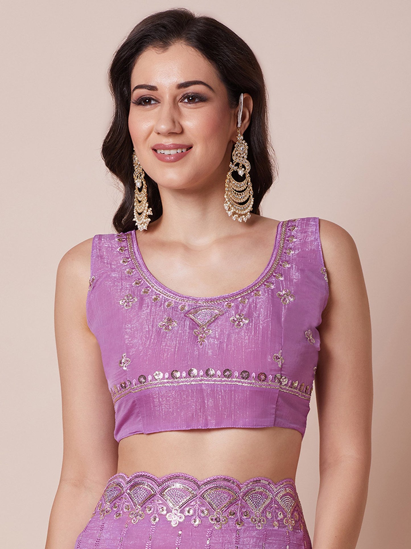 Lavendar Party Wear Pure Georgette Embellished Saree