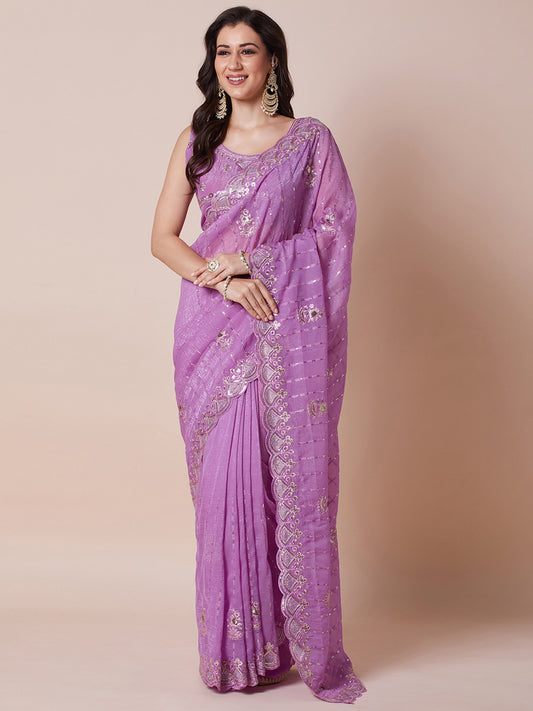 Lavender Lavendar Party Wear Pure Georgette Embellished Saree