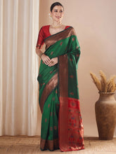 Green Paithani Silk Blend Woven Saree - The Dori Store
