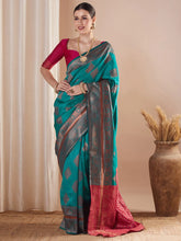 Blue Banarasi Silk Blend Woven Saree - The Dori Store