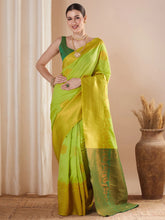 Lime Banarasi Silk Blend Woven Saree - The Dori Store