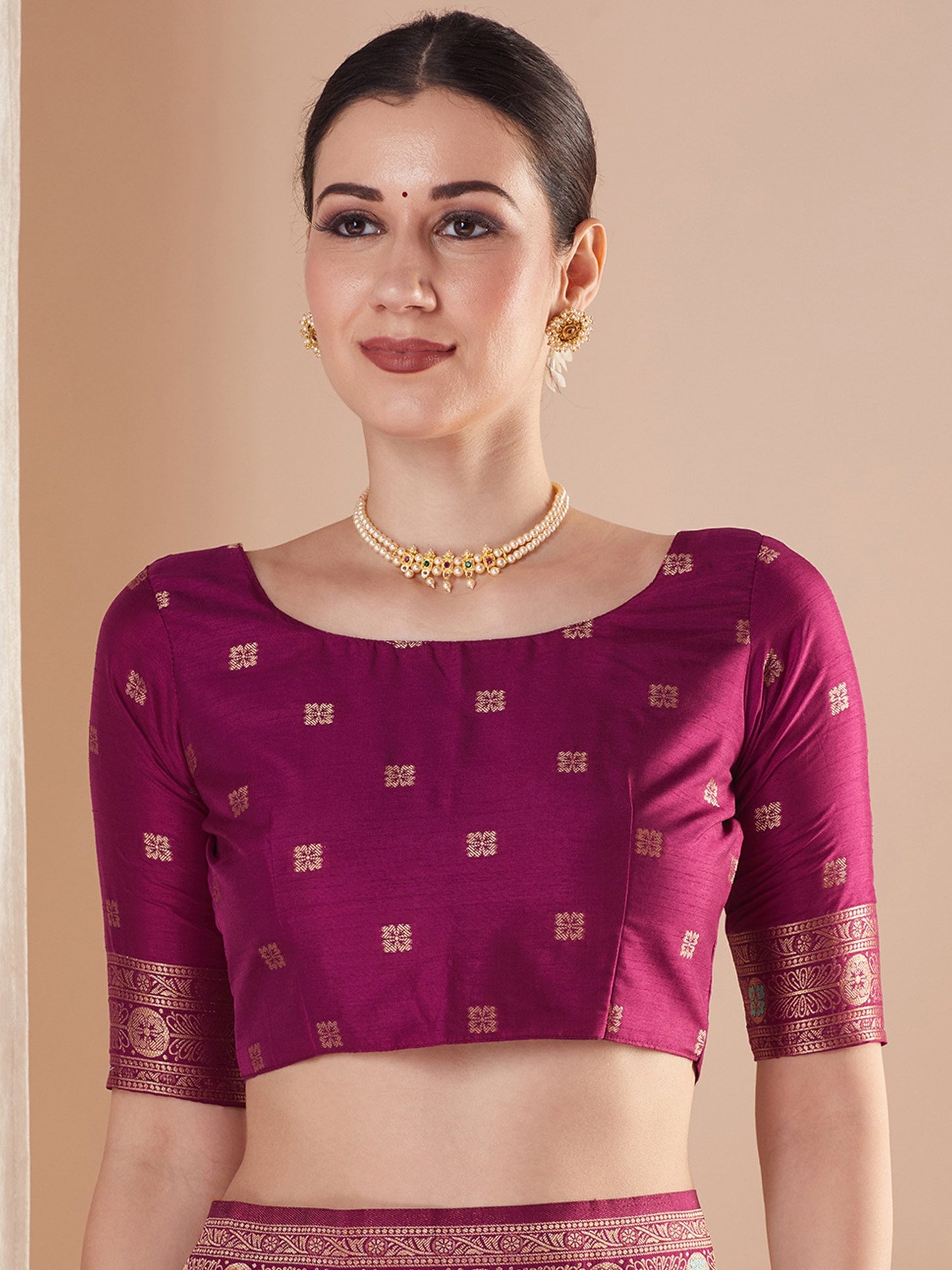Magenta Banarasi Silk Blend Woven Saree