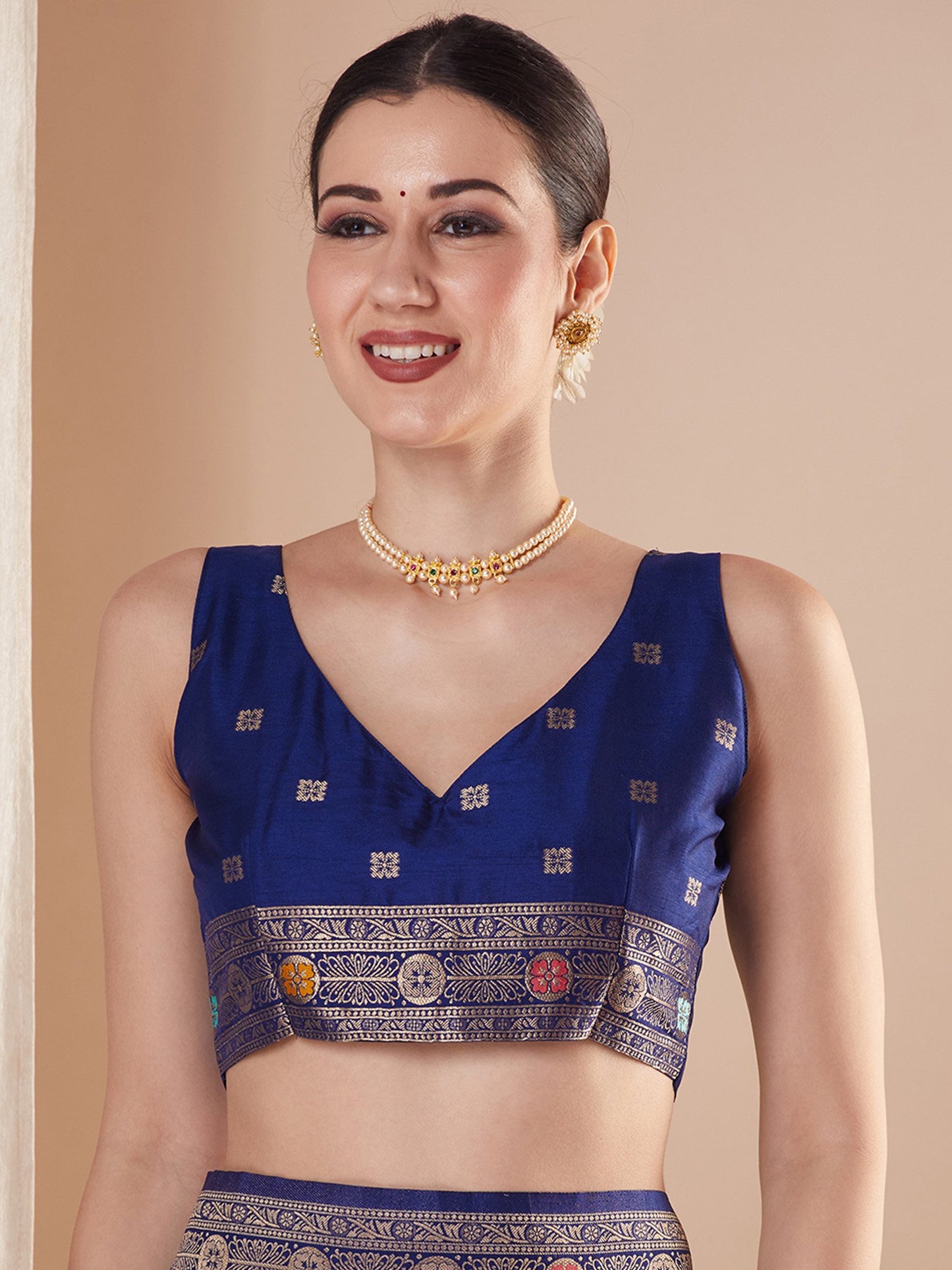 Navy Banarasi Silk Blend Woven Saree