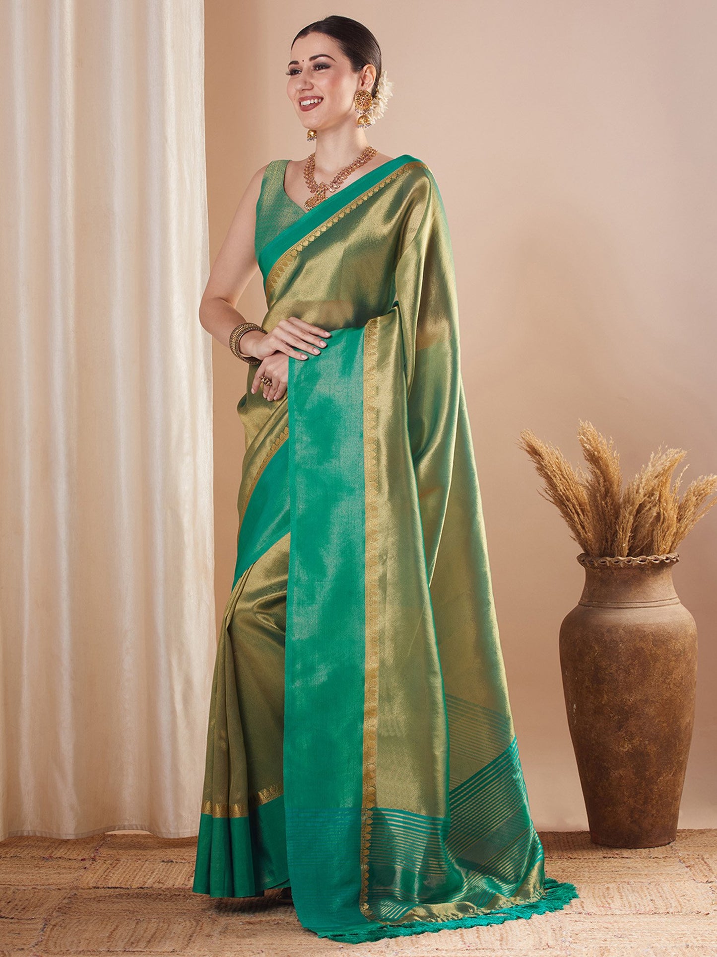 Gold Banarasi Tissue Woven Saree