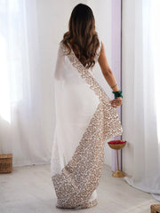White Party Wear Pure Chiffon Embroidered Saree - The Dori Store