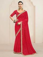 Red Party Wear Georgette Embroidered Saree - The Dori Store