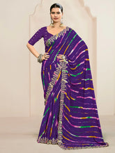 Purple Party Wear Georgette Embroidered Saree - The Dori Store